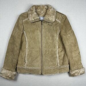 Vtg 90s Wilsons Leather MAXIMA Suede Moto Jacket Shearling Women L Beige